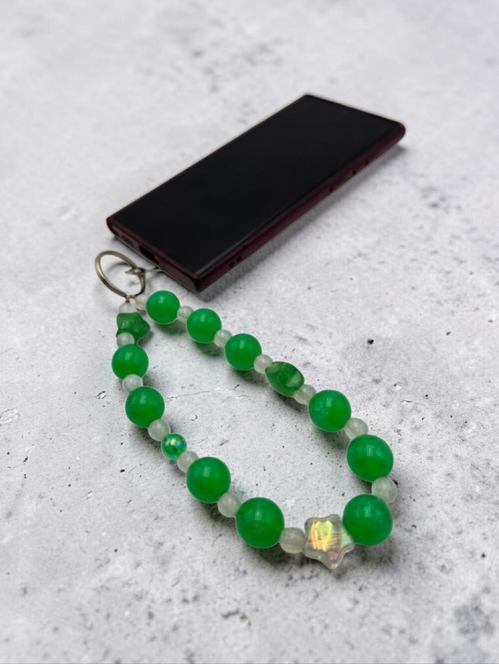 Handmade Green Beaded Phone Charm